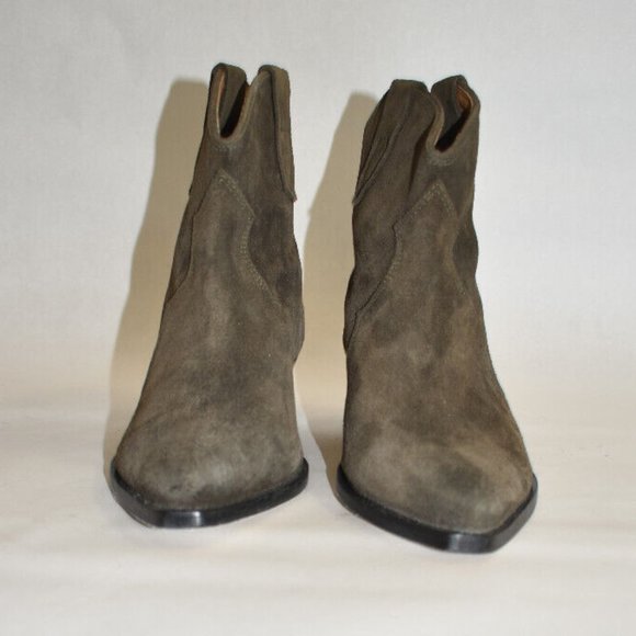 Isabel Marant Dewina Suede Western Boots Olive Brown Size 37 7 US DD308 - Picture 8 of 8